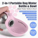 Pink 2-in-1 portable steel dog water bottle and bowl by SUPERDESIGN